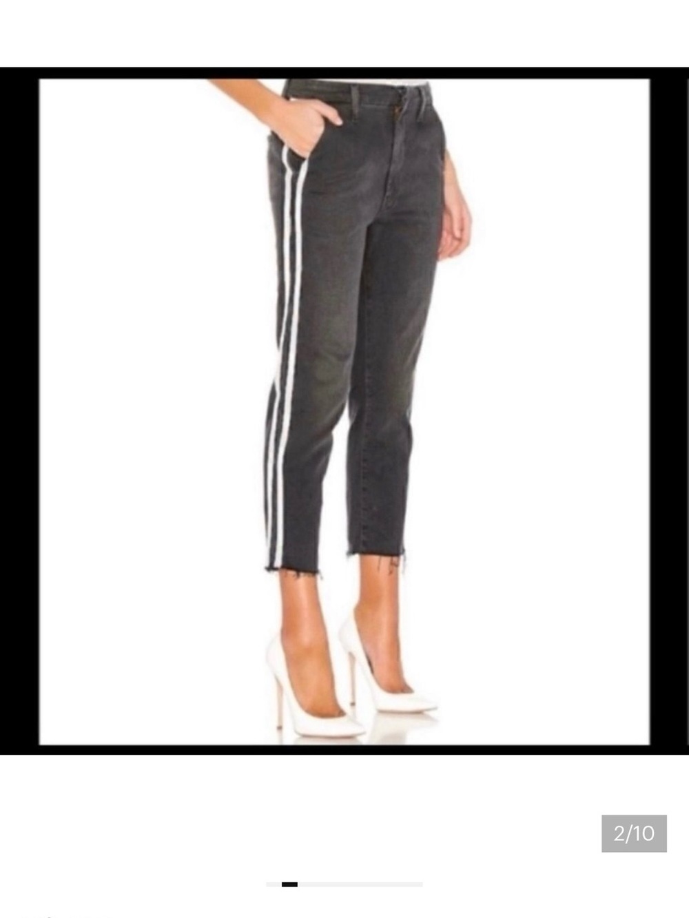 MOTHER Black High-Rise Crop Jeans with White Racer Stripes